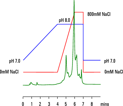 pH グラジエントを用いた Agilent Bio MAb NP1.7、4.6 x 50 mm によるモノクローナル抗体等電点を利用した高速分離 