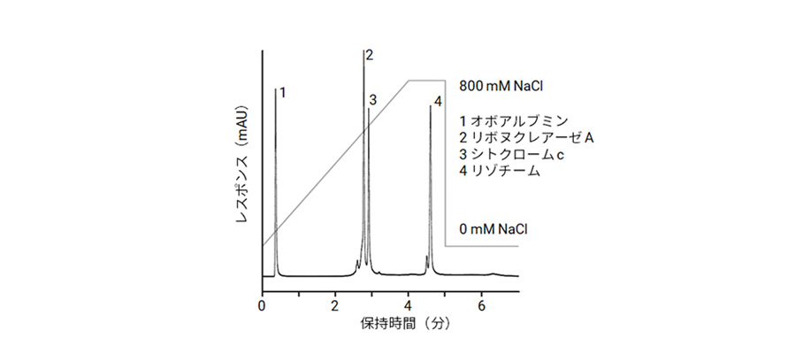 図7 陽イオン交換カラムを用いたタンパク質の分析例