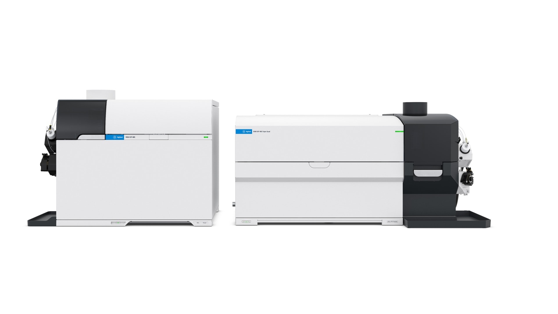 Two sleek, modern laboratory instruments (the 7850 and 9500) in white and black are side by side against a plain background, conveying a sense of precision and technology.